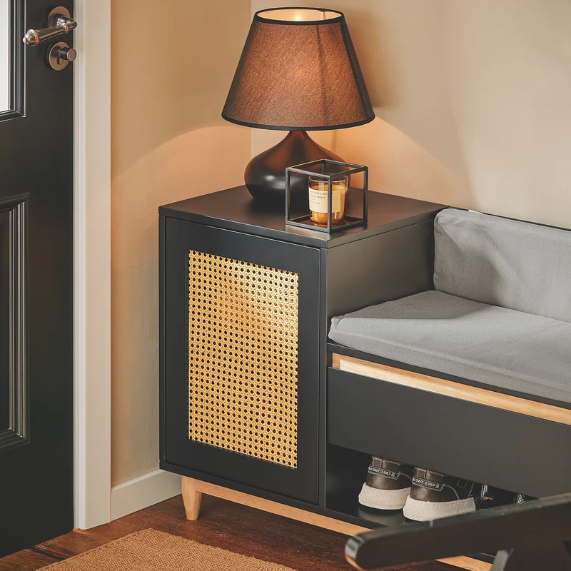 SoBuy FSR128-SCH Banc à Chaussures avec Tiroir, Porte à Treillis et Coussin Confortable, pour Entrée et Couloir, Rangement Optimisé – L100×P35×H60 cm, Noir