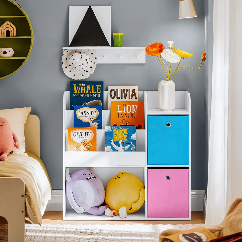 SoBuy KMB37-F Étagère de Rangement pour Livres et Jouets Étagère à Livres Meuble de Rangement Multifonctionnel avec 2 Paniers