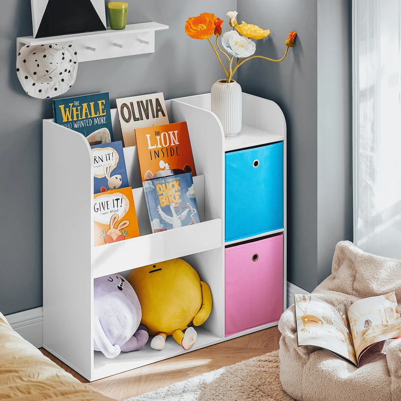 SoBuy KMB37-F Étagère de Rangement pour Livres et Jouets Étagère à Livres Meuble de Rangement Multifonctionnel avec 2 Paniers