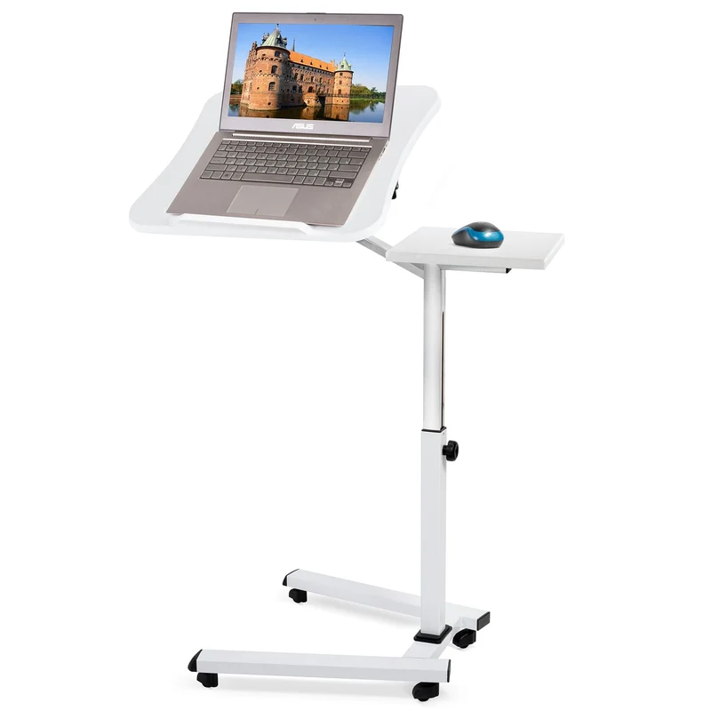 Tatkraft Like – Table réglable pour ordinateur portable sur roulettes, plateau inclinable, tablette pour souris, 67 × 70–99,5 × 52 cm, blanche