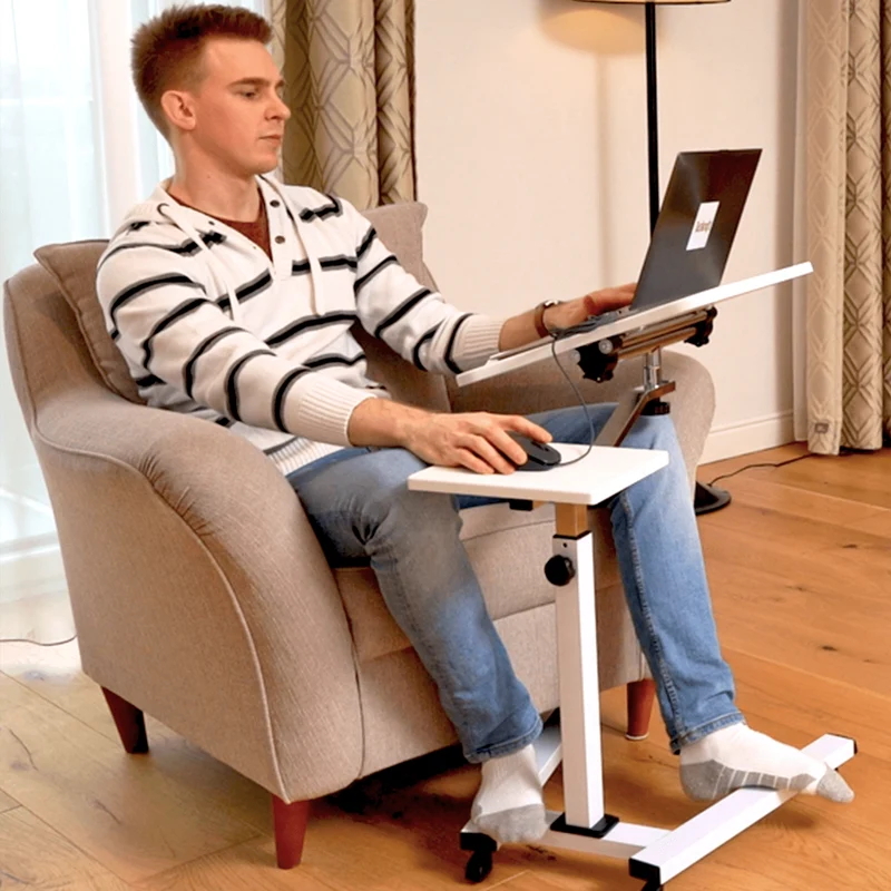 Tatkraft Like – Table réglable pour ordinateur portable sur roulettes, plateau inclinable, tablette pour souris, 67 × 70–99,5 × 52 cm, blanche