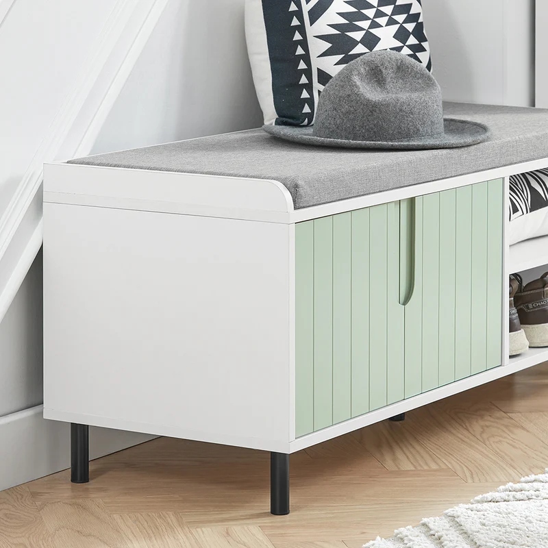 SoBuy FSR158-GR Banc de Rangement, Banc à Chaussures, Meuble Chaussures, Meuble Bas Entrée sur Pieds en métal avec coussin rembourré