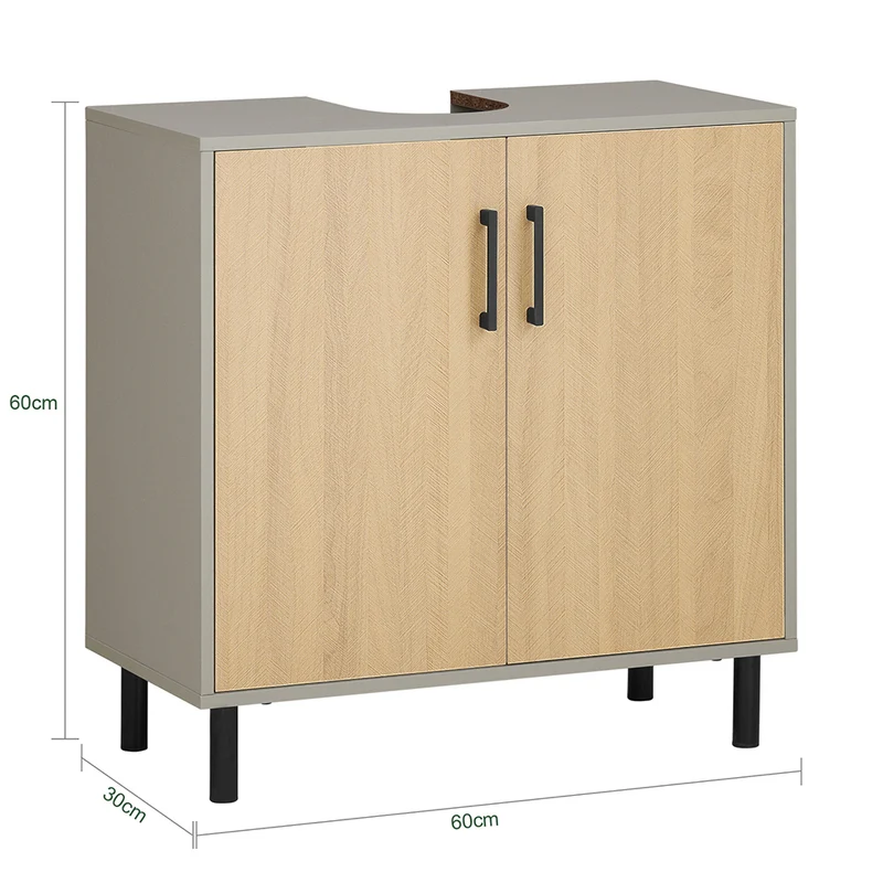 SoBuy BZR133-NG Meuble sous Lavabo, Meuble sous Vasque, Meuble Salle de Bain avec 2 Portes et 2 Étages, Placard de Rangement