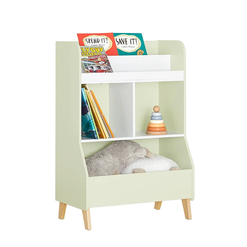 SoBuy KMB90-GR Bibliothèque avec 2 Étagères et 3 Compartiments Ouverts, pour Salon et Chambre, Rangement Optimisé, Design Fonctionnel – L60×P36×H89 cm, Vert