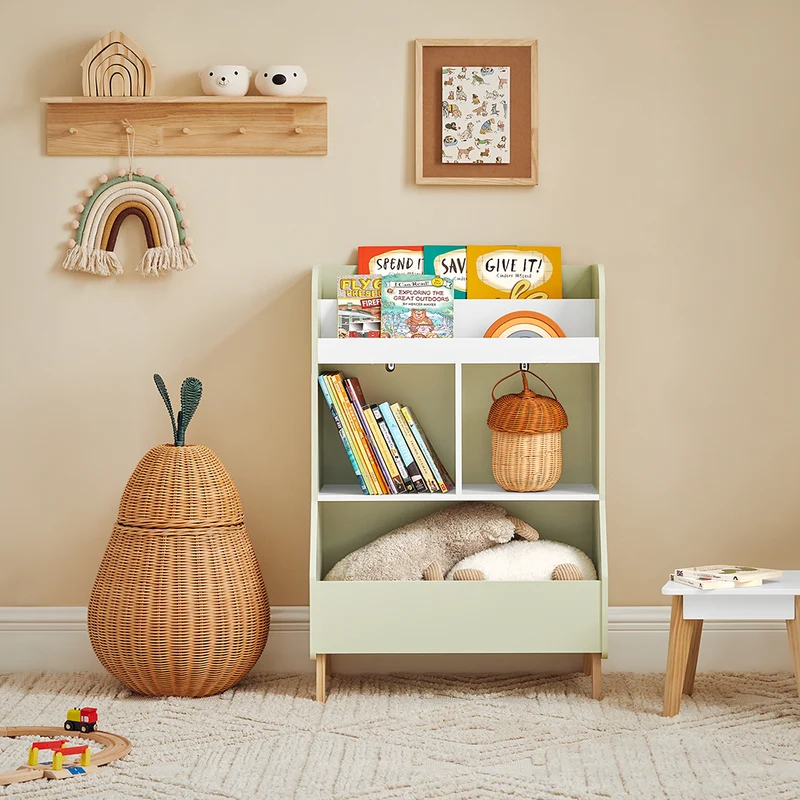 SoBuy KMB90-GR Bibliothèque avec 2 Étagères et 3 Compartiments Ouverts, pour Salon et Chambre, Rangement Optimisé, Design Fonctionnel – L60×P36×H89 cm, Vert