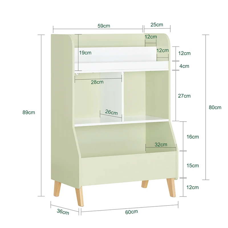 SoBuy KMB90-GR Bibliothèque avec 2 Étagères et 3 Compartiments Ouverts, pour Salon et Chambre, Rangement Optimisé, Design Fonctionnel – L60×P36×H89 cm, Vert
