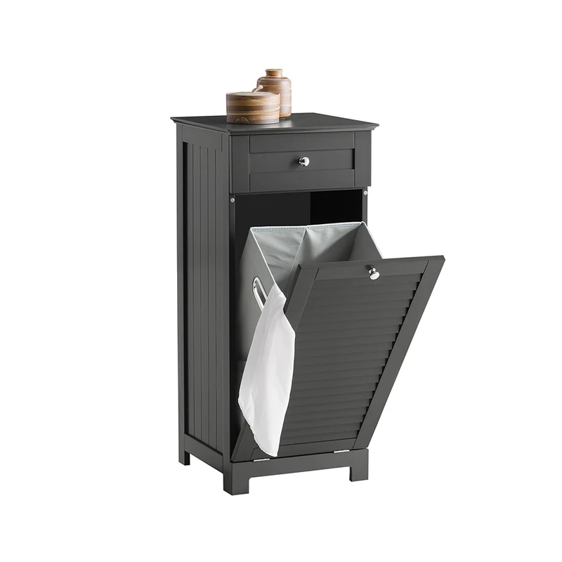 SoBuy BZR73-DG Meuble Bas de Salle de Bain Corbeille à Linge Armoire Toilette Meuble de Rangement avec 1 Tiroir et 1 Panier à Linge