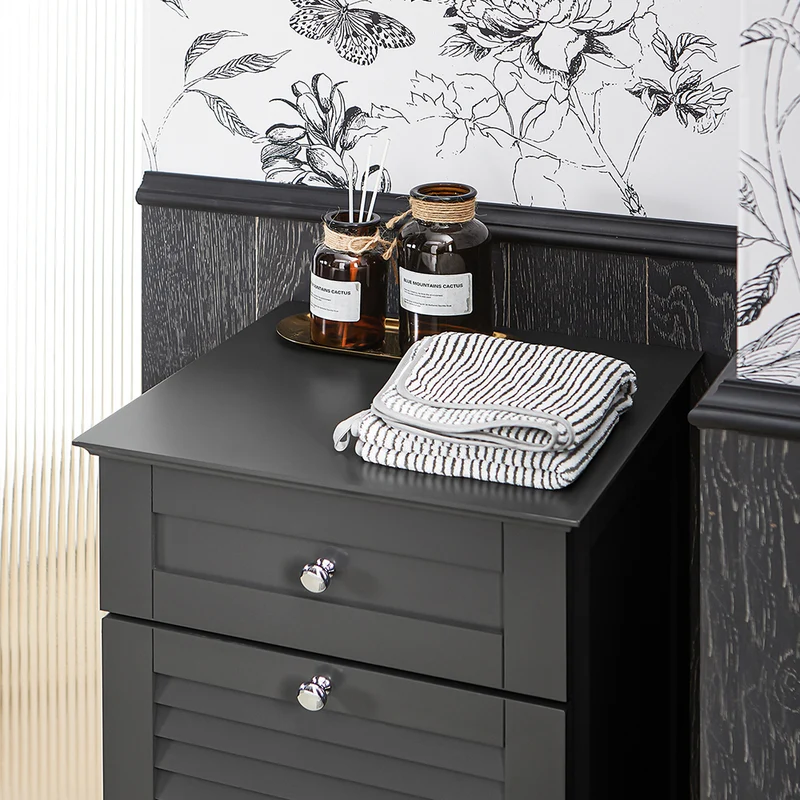 SoBuy BZR73-DG Meuble Bas de Salle de Bain Corbeille à Linge Armoire Toilette Meuble de Rangement avec 1 Tiroir et 1 Panier à Linge