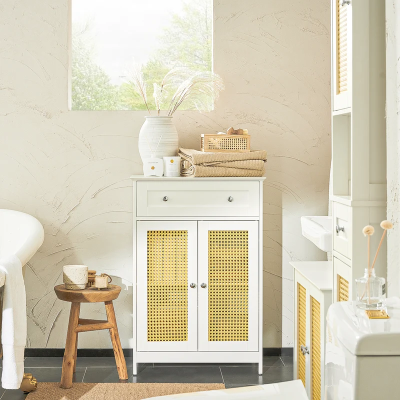 SoBuy BZR120-W Meuble Bas de Salle de Bain Armoire Toilette Commode Meuble de Rangement avec 1 Tiroir et 2 Portes