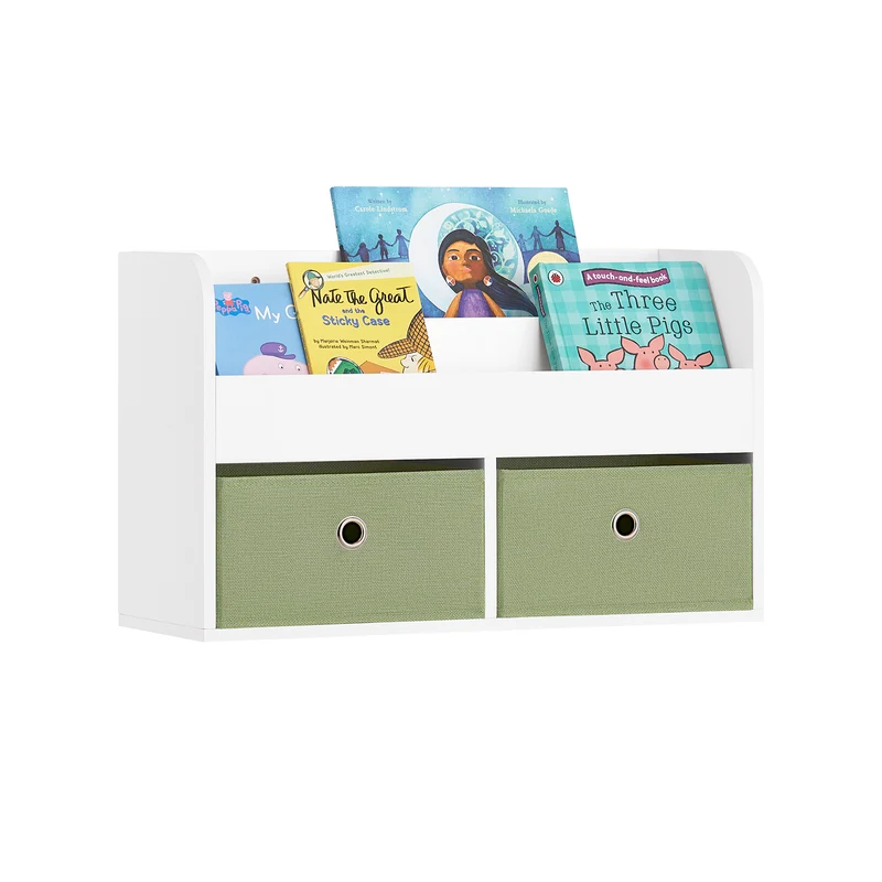 SoBuy KMB81-W Étagères Suspendue, Bibliothèque Murale pour Enfant, Étagère Murale pour Jouets et Livres à 2 Niveaux avec 2 Boîtes