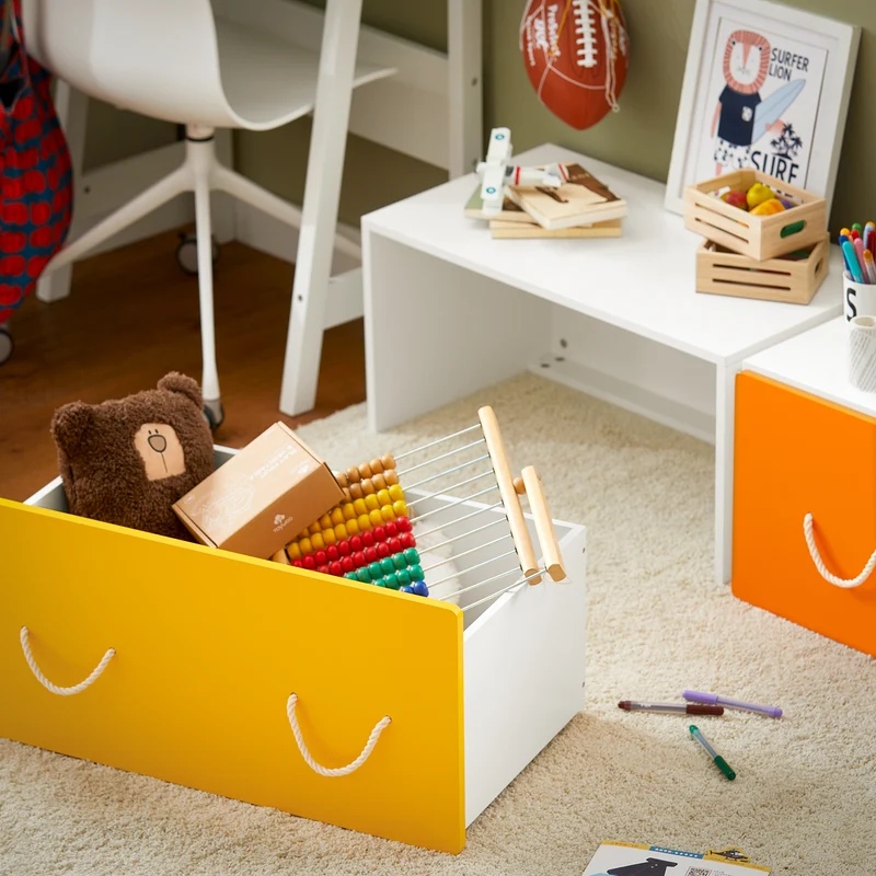 SoBuy KMB73-W Coffre à Jouets pour Enfant à Roulettes, Boîte de Rangement, Bac de Rangement avec 1 Tiroir