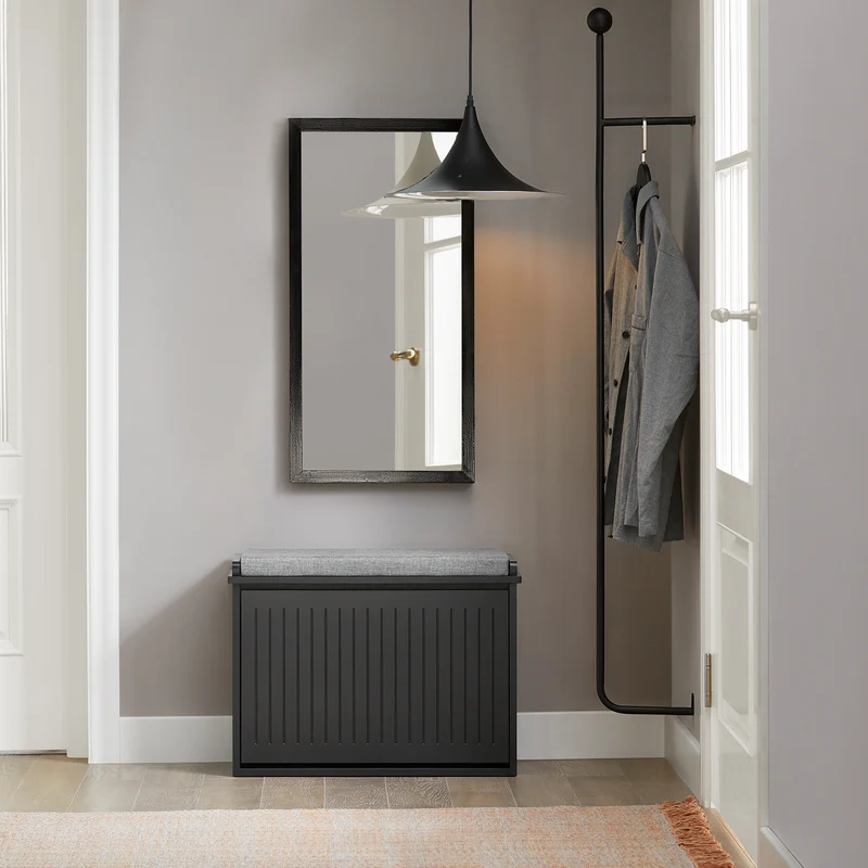 SoBuy FSR98-SCH Banc à Chaussures avec Coussin Rembourré et 1 Abattant pour Entrée Couloir – 60x26x46 cm, Noir