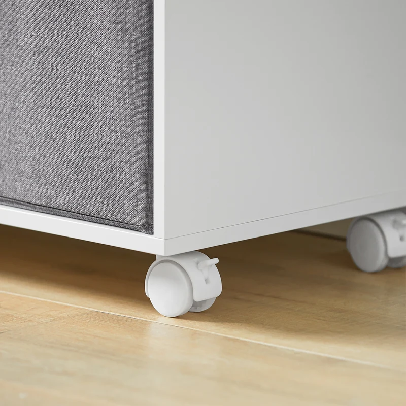 SoBuy KMB61-HG Étagère pour Enfants avec 3 Compartiments et 3 Boîtes en Tissu Amovible, Étagère pour Chambre d'enfant avec roulettes