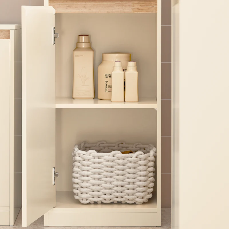 SoBuy BZR80-MI Meuble Colonne de Salle de Bain, Armoire Haute, Placard de Rangement avec 1 Compartiment Ouvert, 1 Tiroir et 2 Portes
