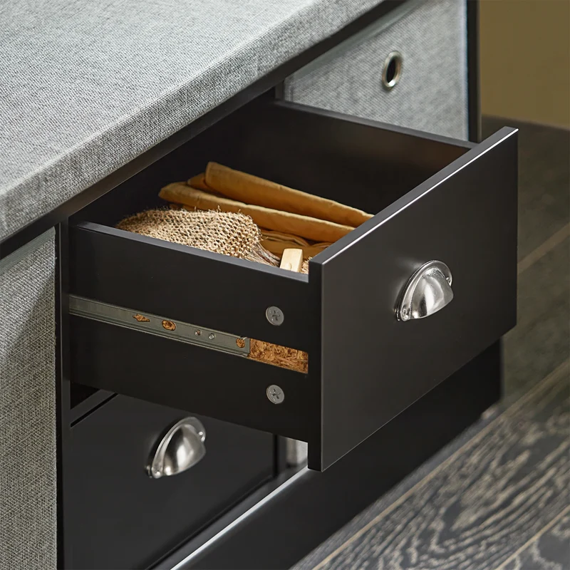 SoBuy FSR66-SCH Banc de Rangement avec Coussin Rembourré, 2 Tiroirs et 2 Paniers Meuble Bas Entrée Commode à Chaussure Banquette