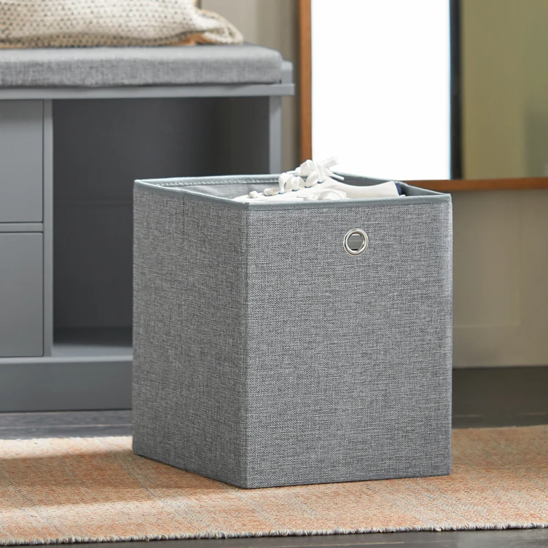 SoBuy FSR66-DG Banc de Rangement avec Coussin Rembourré, 2 Tiroirs et 2 Paniers Meuble Bas Entrée Commode à Chaussure Banquette Confortable