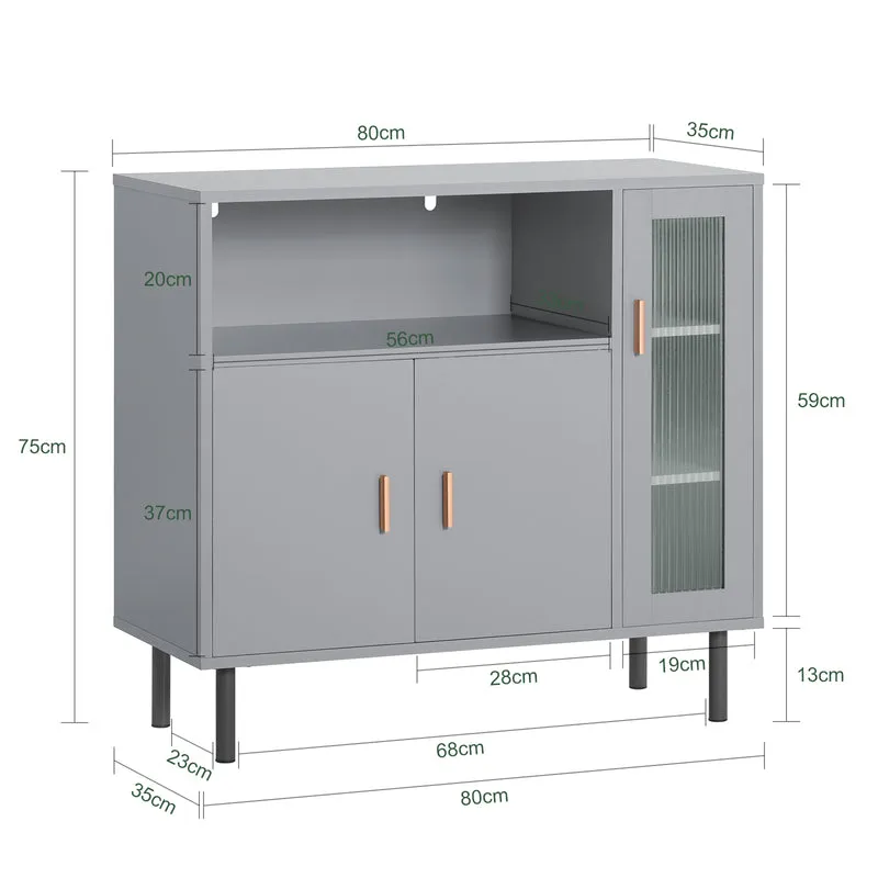 SoBuy FSB82-HG Buffet Placard Dressoir Commode Armoire Multi-Rangement, avec 1 Compartiment Ouvert et 3 Portes