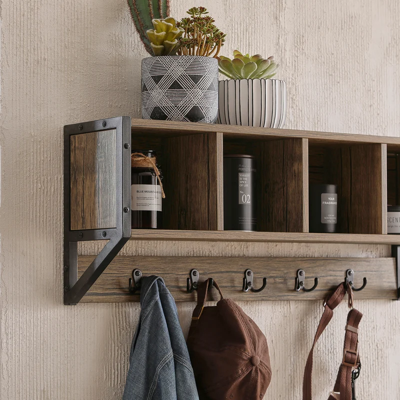 SoBuy FHK25-N Porte Manteau Mural, Étagère de Rangement, Meuble Entrée, Vestiaire