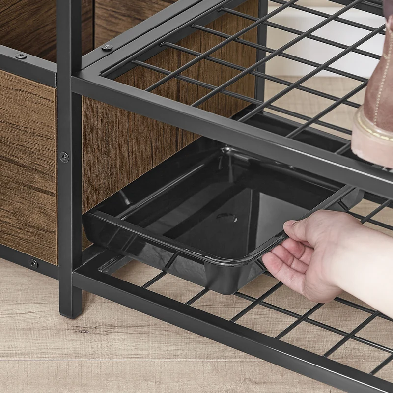 SoBuy FSR112-N Étagère à Chaussures 4 Niveaux, Meuble à Chaussures, Porte-Chaussures avec 3 Étagères, 1 Grand Dessus pour Sacs et 1 Porte-parapluie