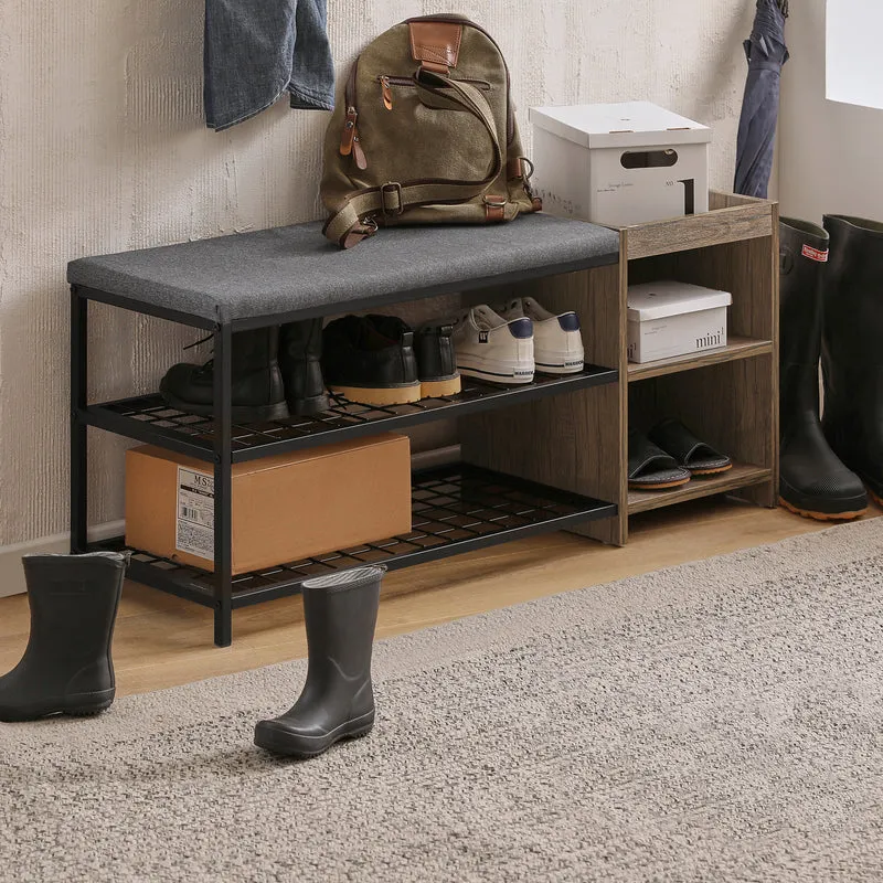 SoBuy FSR113-N Étagère à Chaussures, Banc de Vestiaire Étroit, avec Coussin Rembourré, 2 Étagères en Maille et 2 Compartiment Ouvert