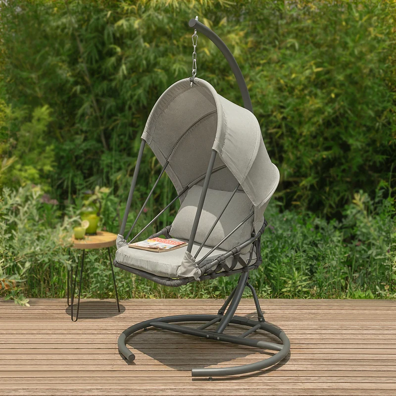 SoBuy OGS57-HG Fauteuil Suspendu Extérieur Siège Suspendu Chaise Suspendue avec Structure en Fer et Coussin d'assise Moelleux