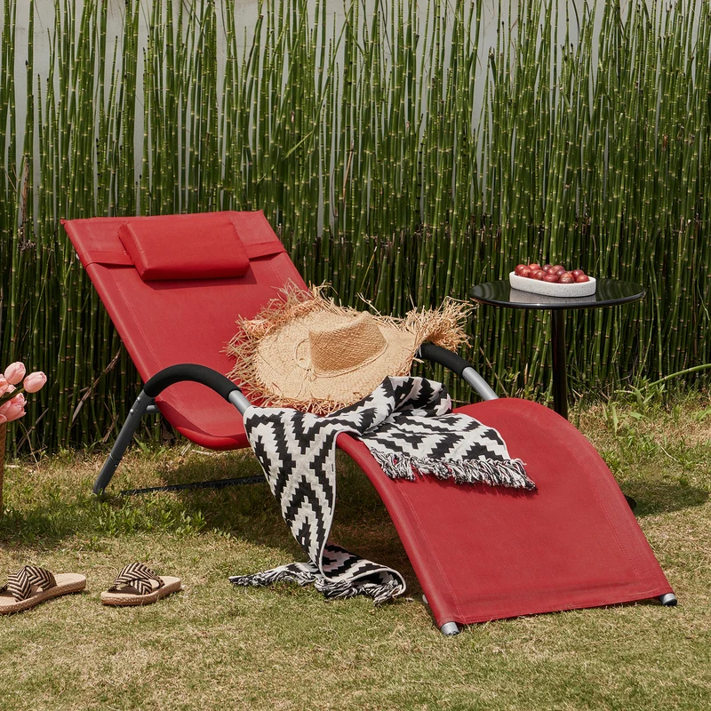 SoBuy OGS38-R Chaise Longue Transat de Jardin Bascule avec Appui-tête