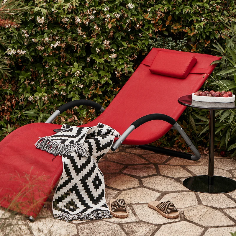 SoBuy OGS38-R Chaise Longue Transat de Jardin Bascule avec Appui-tête