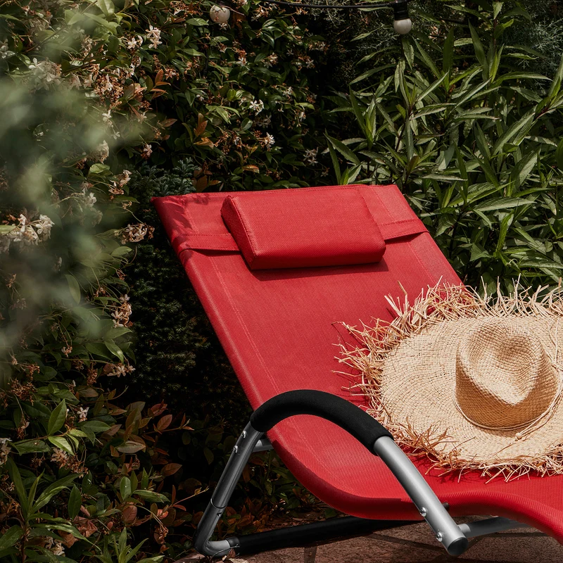 SoBuy OGS38-R Chaise Longue Transat de Jardin Bascule avec Appui-tête