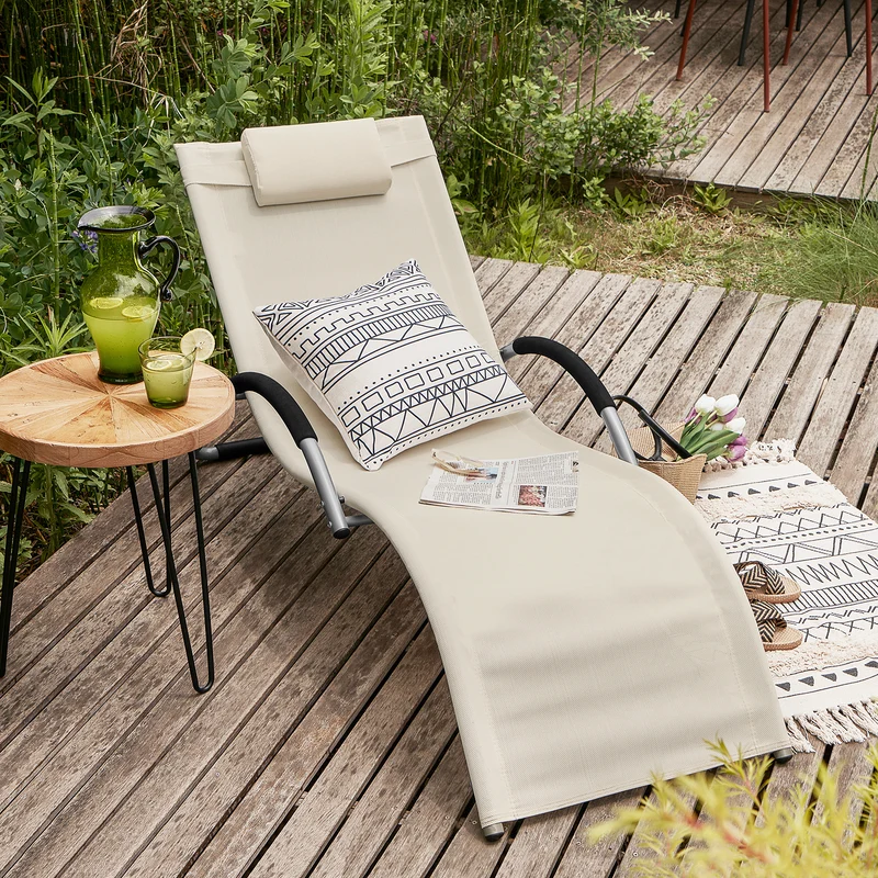 SoBuy OGS38-W Chaise Longue Transat de Jardin Bascule avec Appui-tête