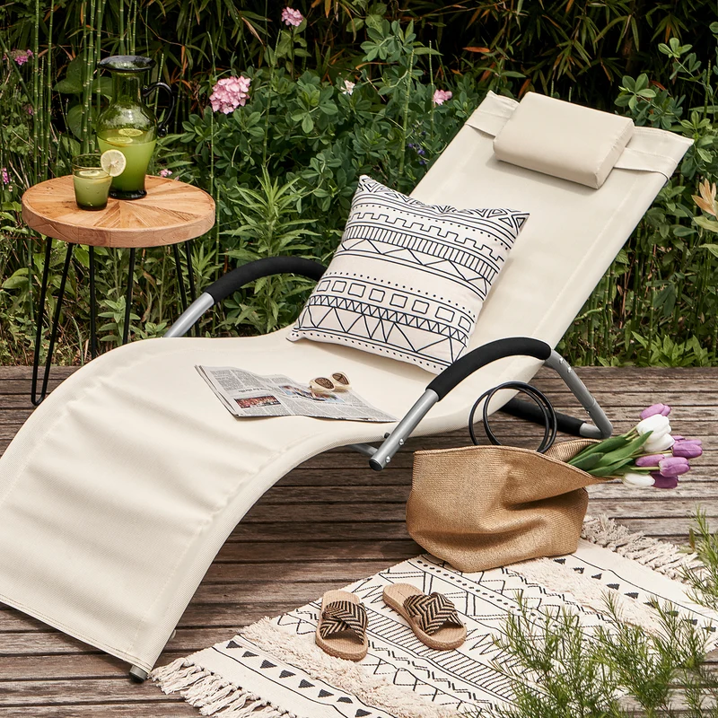 SoBuy OGS38-W Chaise Longue Transat de Jardin Bascule avec Appui-tête