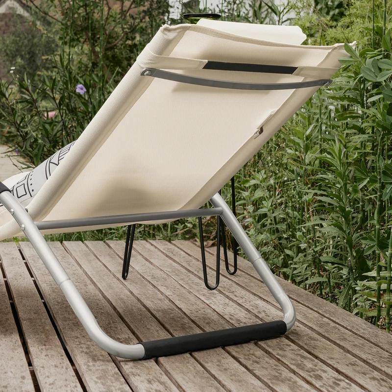 SoBuy OGS38-W Chaise Longue Transat de Jardin Bascule avec Appui-tête