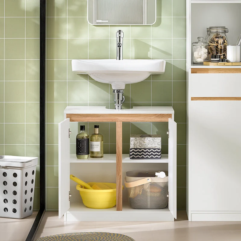 SoBuy BZR78-W Meuble sous-Lavabo, Meuble sous Vasque, Meuble Salle de Bain avec 2 Étages et 2 Portes