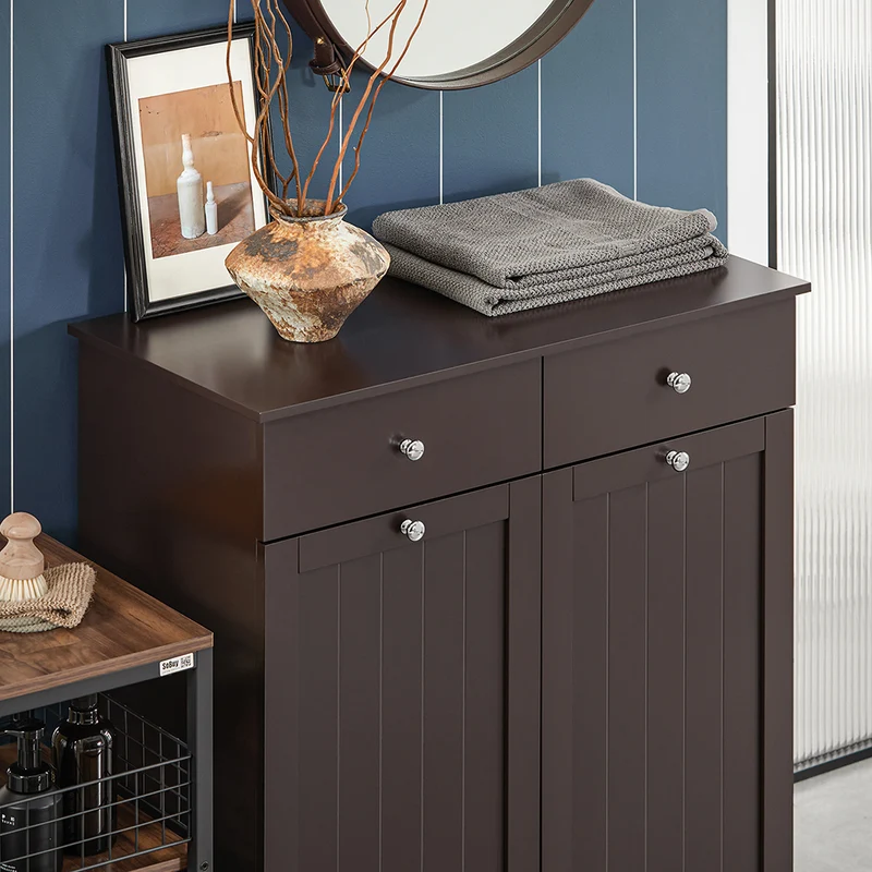 SoBuy BZR33-BR Meuble Bas de Salle de Bain Armoire Toilette avec 2 Tiroirs et 2 Paniers