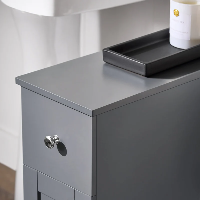 SoBuy BZR106-DG Armoire Étroit Armoire Toilettes WC Compact sur Roulettes Support Papier Toilette Chariot de Stockage Polyvalente