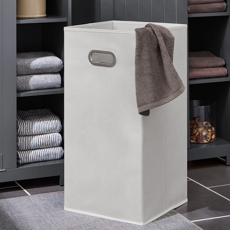 SoBuy BZR105-DG Meuble Bas Armoire à Linge avec Sac à Linge, Coffre à Linge, Porte Vêtement, Corbeille à Linge Sale