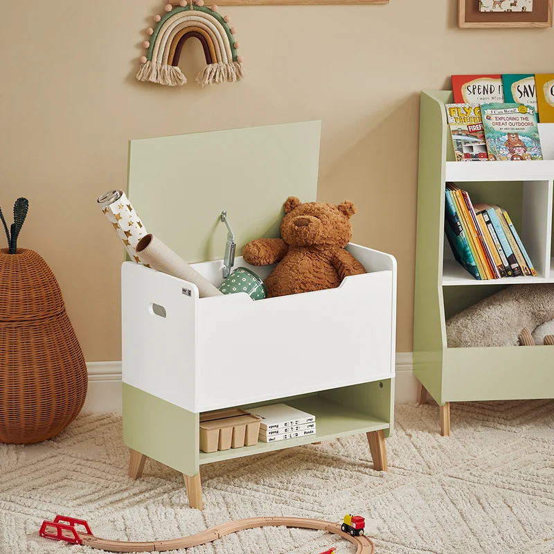 SoBuy KMB91-GR Coffre à Jouets Enfants en Bois, Boîte à Jouets avec Couvercle Rabattable, Organisateur de Jouets