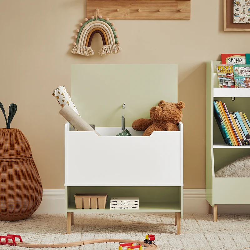 SoBuy KMB91-GR Coffre à Jouets Enfants en Bois, Boîte à Jouets avec Couvercle Rabattable, Organisateur de Jouets