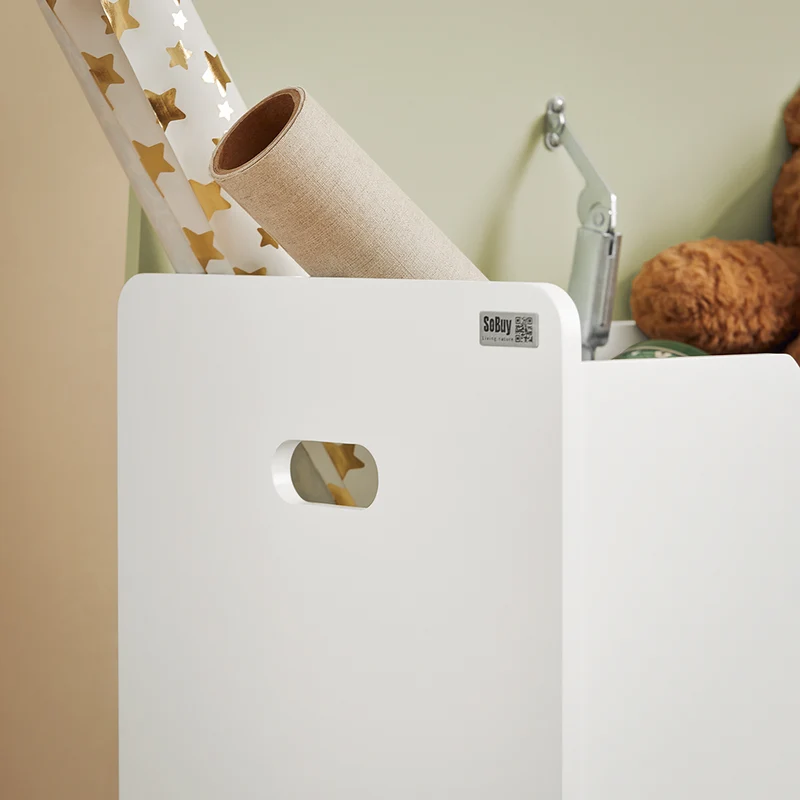SoBuy KMB91-GR Coffre à Jouets Enfants en Bois, Boîte à Jouets avec Couvercle Rabattable, Organisateur de Jouets