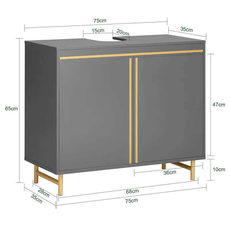 SoBuy BZR129-HG Meuble sous Lavabo, Meuble sous Vasque avec 2 Portes et 2 Étages, Meuble sur Pied de Salle de Bain, Placard Armoire
