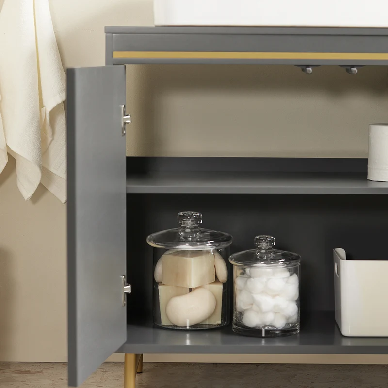 SoBuy BZR129-HG Meuble sous Lavabo, Meuble sous Vasque avec 2 Portes et 2 Étages, Meuble sur Pied de Salle de Bain, Placard Armoire