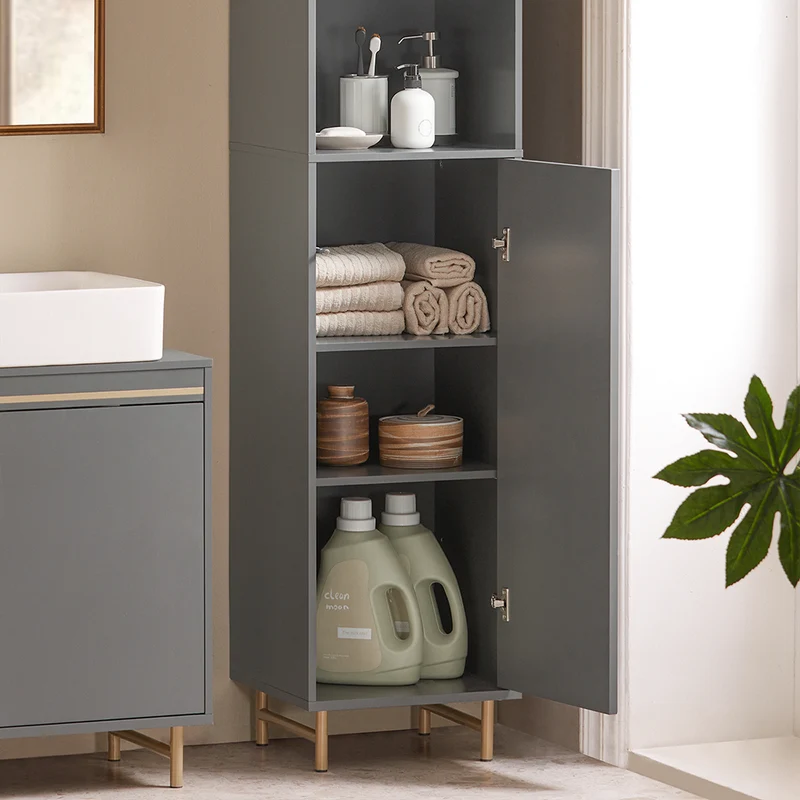 SoBuy BZR130-HG Meuble Colonne de Salle de Bain, Armoire Toilette Haute, Placard avec étagères réglables, et 3 niches Ouvertes