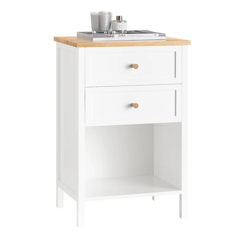 SoBuy FBT126-WN Table de Chevet avec 2 Tiroirs, Table de Nuit, Bout de Canapé, Meuble d'Appoint, Table Téléphone, de Café pour Salon, Chambre, Bureau, Blanc, L40xP30xH60cm