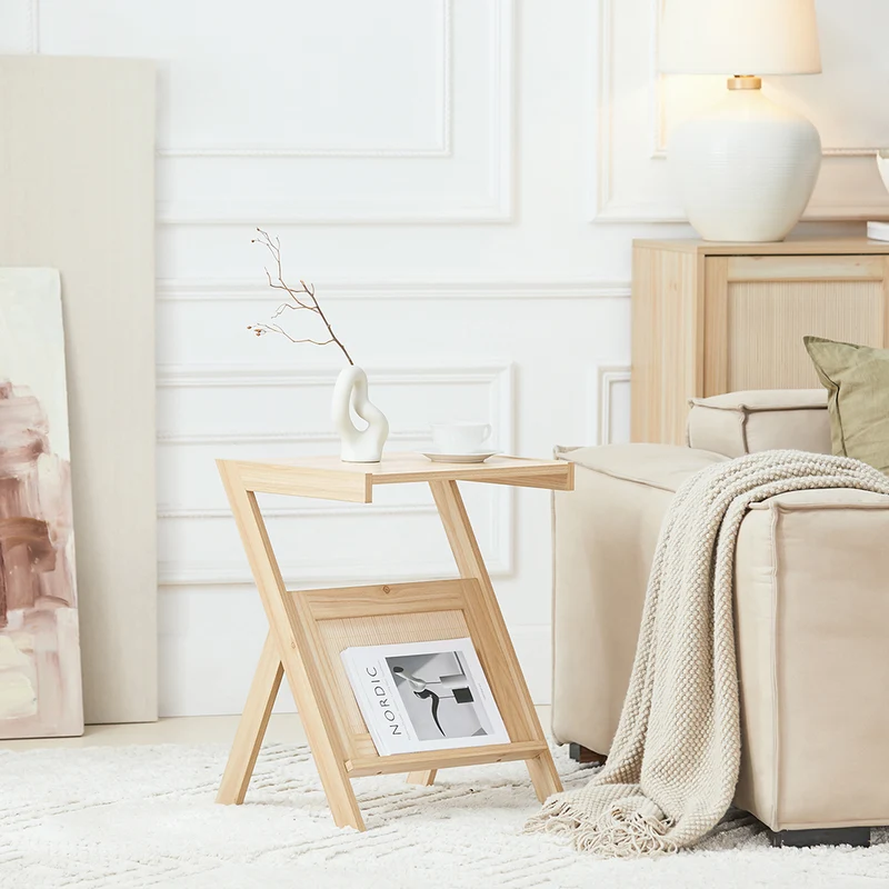 SoBuy FBT122-N Table d'appoint avec Porte-Revues Bout de Canapé Table de Chevet Petite Porte Journaux Table d'appoint