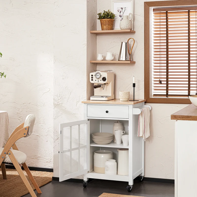 SoBuy FKW98-WN Chariot de Service Desserte de Cuisine à roulettes Meuble de Rangement pour Cuisine et Salon Blanc