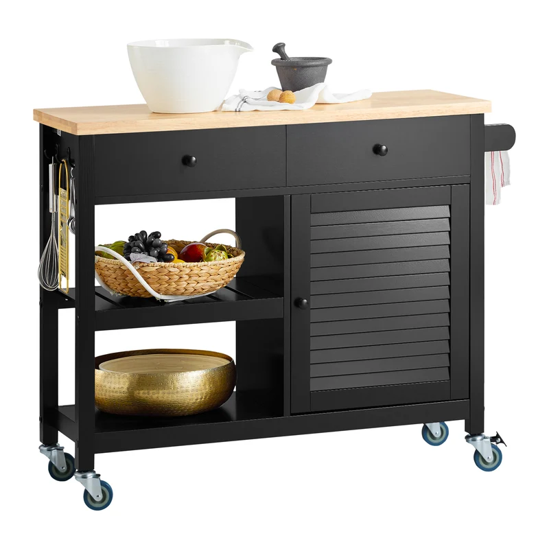SoBuy FKW115-SCH Desserte de Cuisine Roulante Chariot de Service Multi-rangements Buffet Armoire de Cuisine, 1 Porte, 1 Grand Tiroir et 3 Crochets