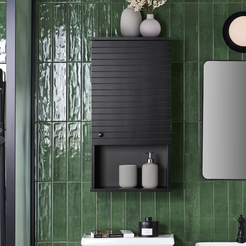 SoBuy BZR25-SCH Meuble Haut Armoire Suspendue de Toilettes Placard Mural avec Porte pour Salle de Bain Armoire à Pharmacie avec étagères, 40x21x67 cm, Noir