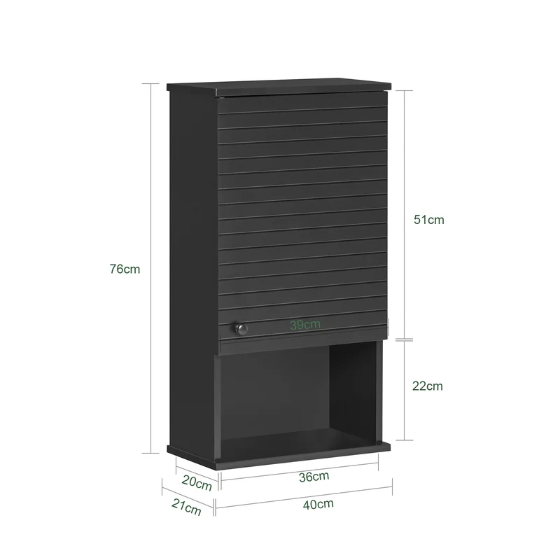 SoBuy BZR25-SCH Meuble Haut Armoire Suspendue de Toilettes Placard Mural avec Porte pour Salle de Bain Armoire à Pharmacie avec étagères, 40x21x67 cm, Noir