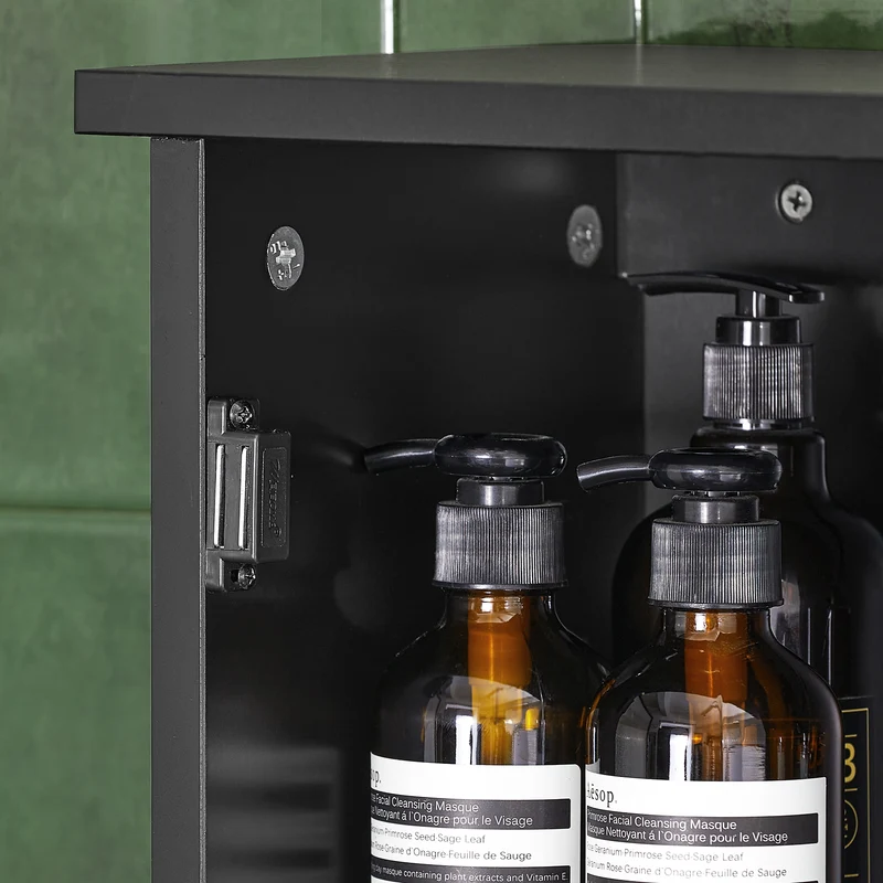 SoBuy BZR25-SCH Meuble Haut Armoire Suspendue de Toilettes Placard Mural avec Porte pour Salle de Bain Armoire à Pharmacie avec étagères, 40x21x67 cm, Noir
