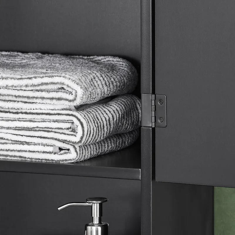 SoBuy BZR25-SCH Meuble Haut Armoire Suspendue de Toilettes Placard Mural avec Porte pour Salle de Bain Armoire à Pharmacie avec étagères, 40x21x67 cm, Noir