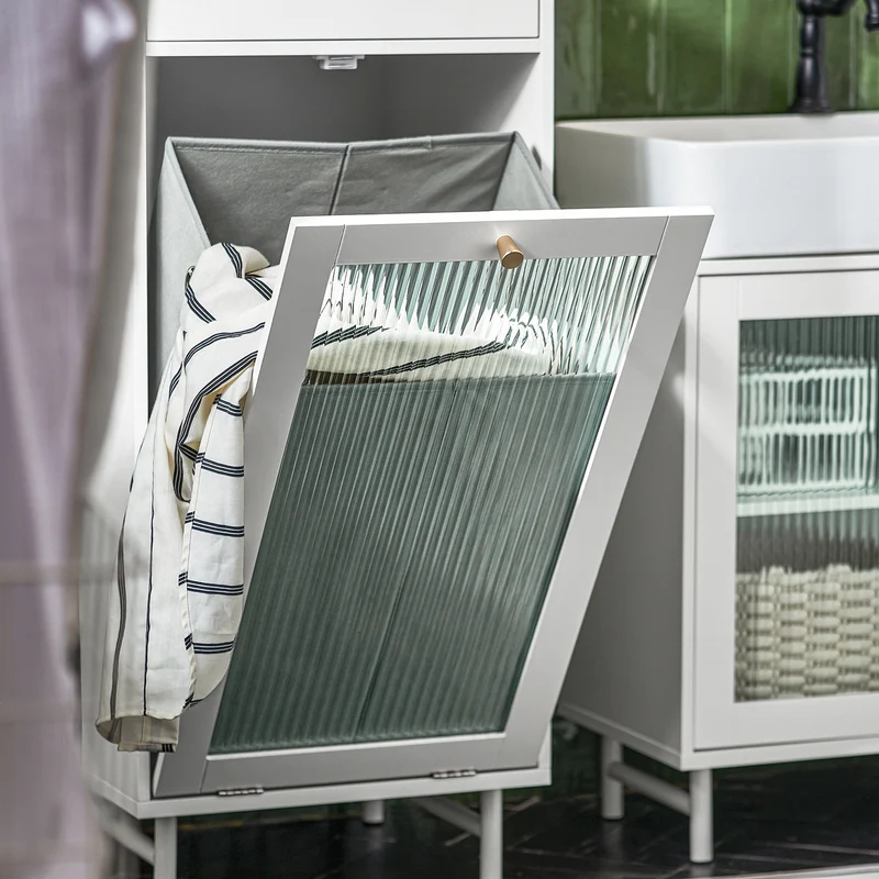 SoBuy BZR116-W Armoire à Linge avec Sac à Linge Corbeille à Linge Panier à Linge Amovible Meuble Bas de Salle de Bain
